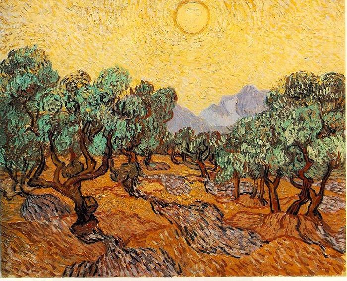 Vincent Van Gogh Olive Trees with Yellow Sky and Sun oil painting picture